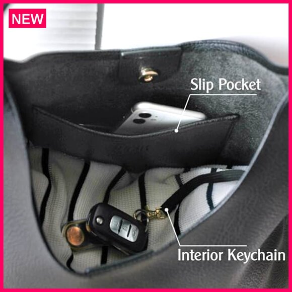 Large Vegan Leather Hobo Tote Bag with Interior Pocket for Laptop - Picture 7 of 7